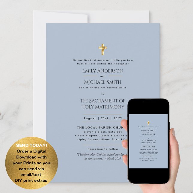 Convites Casamento em Massa Nupcial Católica Azul (Criador carregado)