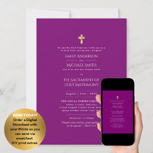 Convites Casamento em Massa Nupcial Católica Magenta