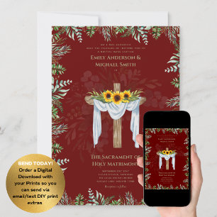 Convites Casamento em Massa Nupcial Católico Cruzado da Bur