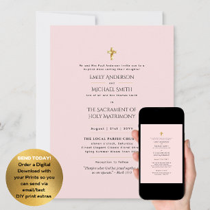 Convites Casamento em Massa Nupcial Católico Rosa Esmagado