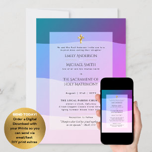 Convites Casamento em Massa Nupcial Púrpura Católica