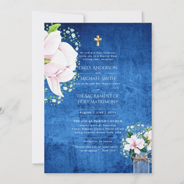 Convites Casamento em Massa Nupcial Rustic Blue (Frente)