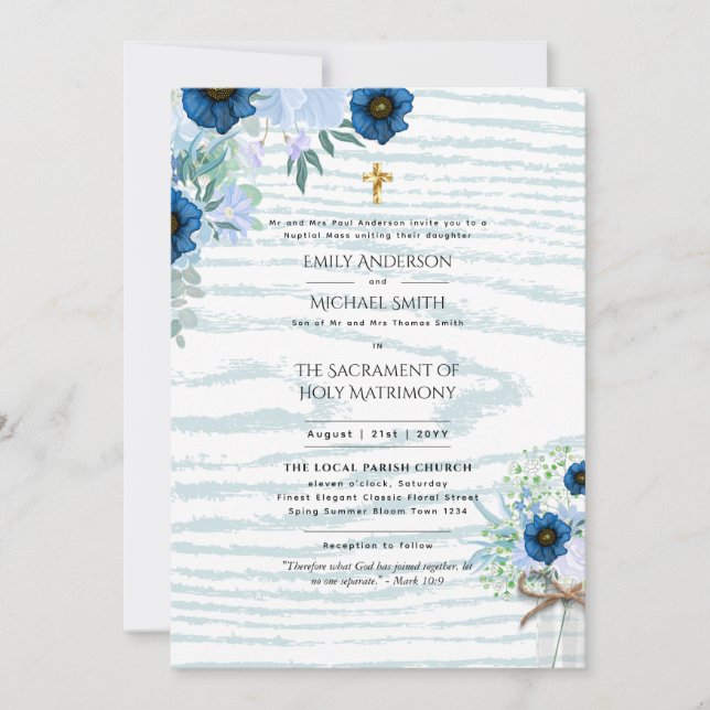 Convites Casamento em Massa Nupcial Rustic Blue (Frente)
