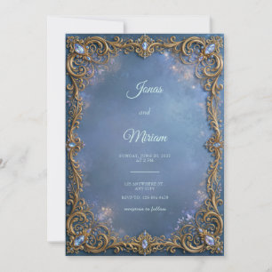 Convites Casamento em Moldura de Filigrama Cristalino Azul