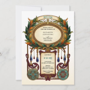 Convites Casamento em Moldura Oval Vintage Art Nouveau