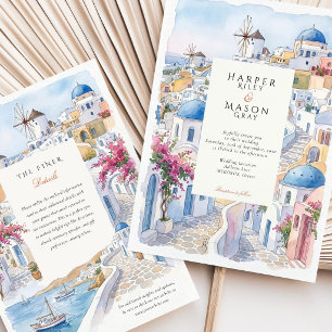 Convites Casamento em Mykonos Santorini Grécia Aquarela