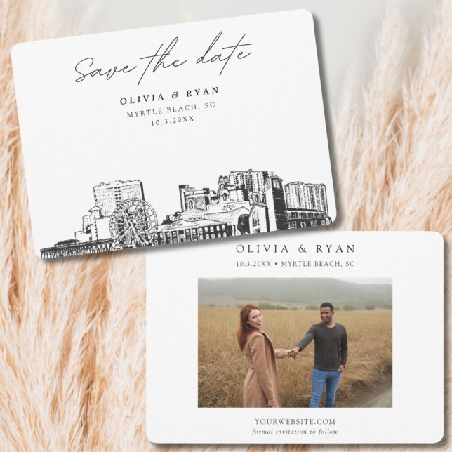 Convites Casamento em Myrtle Beach Skyline Salvar a Data  (Myrtle Beach Florida Wedding Save the Date Invitation)