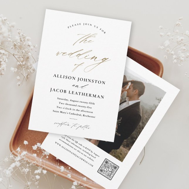 Convites Casamento em Ouro com Foto de Letra Elegante (Criador carregado)