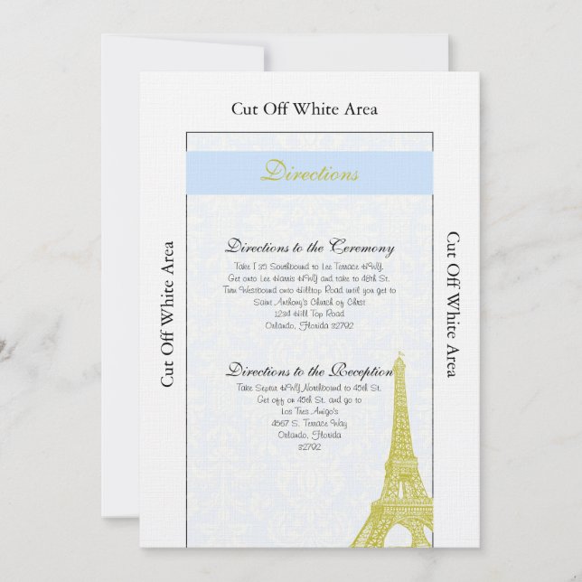 Convites Casamento em Paris Blue Damask Direction Card (Frente)