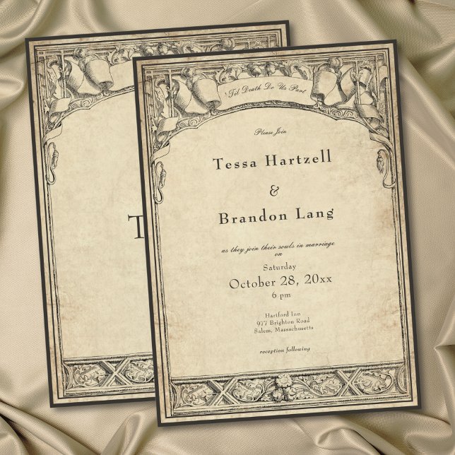 Convites Casamento em Pergaminho de Arco Gótico Medieval Vi (Vintage Gothic Medieval Arch Parchment Wedding Invitation)