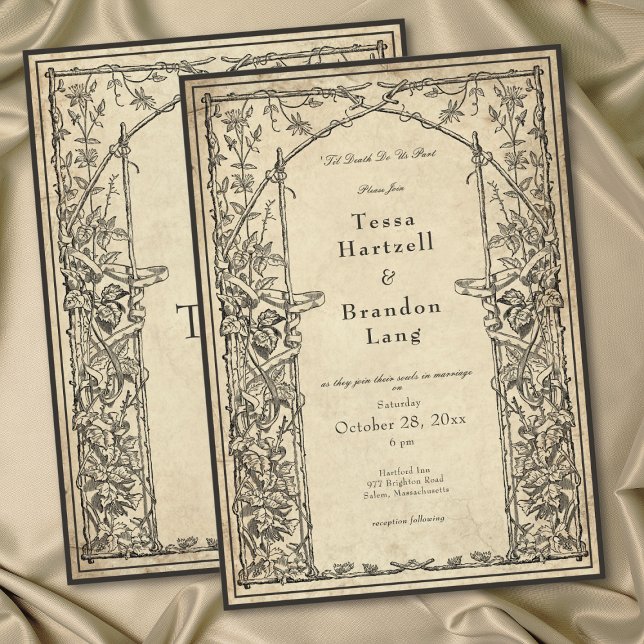 Convites Casamento em Pergaminho de Vinha Gótica Medieval V (Vintage Gothic Medieval Vine Parchment Wedding Invitation)