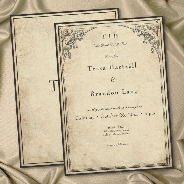 Convites Casamento em Pergaminho Gótico Medieval com Gárgul (Vintage Gothic Medieval Gargoyle Parchment Wedding Invitation)