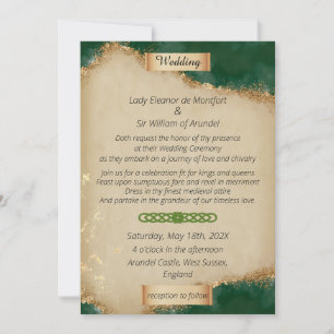 Convites Casamento em Pergaminho Verde Ágata Dourado Mediev