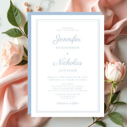 Convites Casamento em Pó Azul com Letra Moderna Elegante