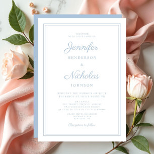 Convites Casamento em Pó Azul com Letra Moderna Elegante