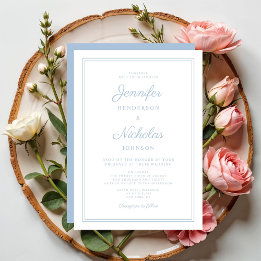 Convites Casamento em Pó Azul com Letra Moderna Elegante