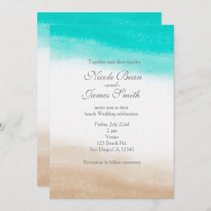 Convites Casamento em Praia Elegante e Teal de Aquarela