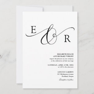 Convites Casamento em Preto e Branco com Monograma de Letra