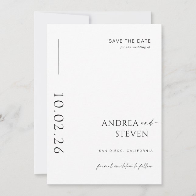 Convites Casamento em Preto e Branco Foto Moderna Save the  (Frente)