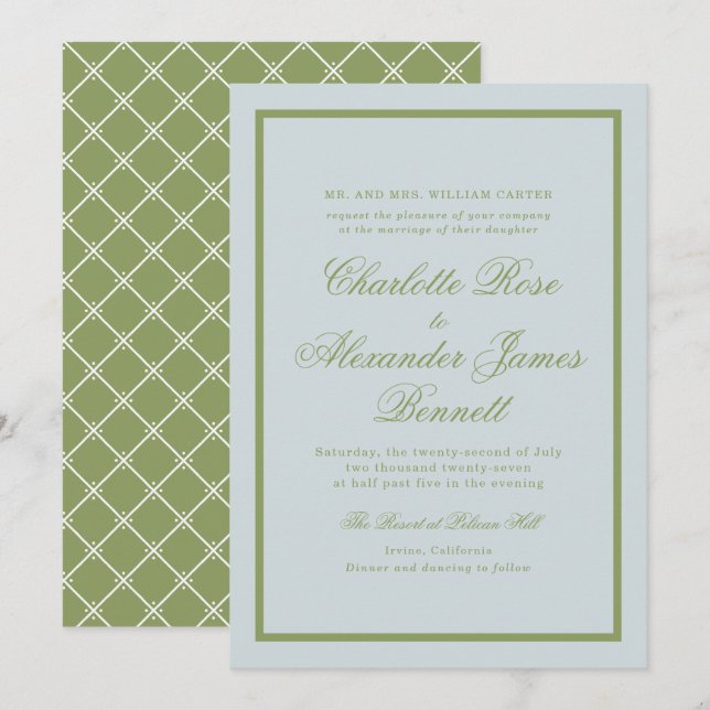 Convites Casamento em Propriedade Rural Verde Oliva Rótulo  (Frente/Verso)