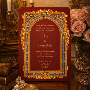 Convites Casamento em Quadro Arqueado da Era Vitoriana de 1