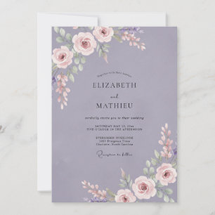 Convites Casamento em Ranúnculo de Eucalipto Mauve Vintage 