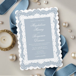 Convites Casamento em Renda Vitoriana Elegante Azul Desbota