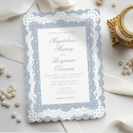 Convites Casamento em Renda Vitoriana Elegante Azul Desbota