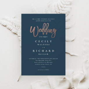 Convites Casamento em Rose Gold com Letra Moderna