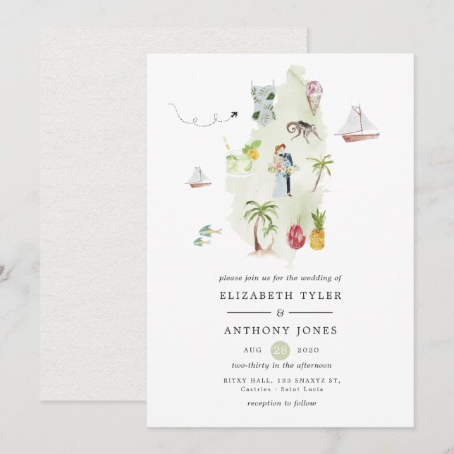 Convites Casamento em Saint Lucia (Frente/Verso)