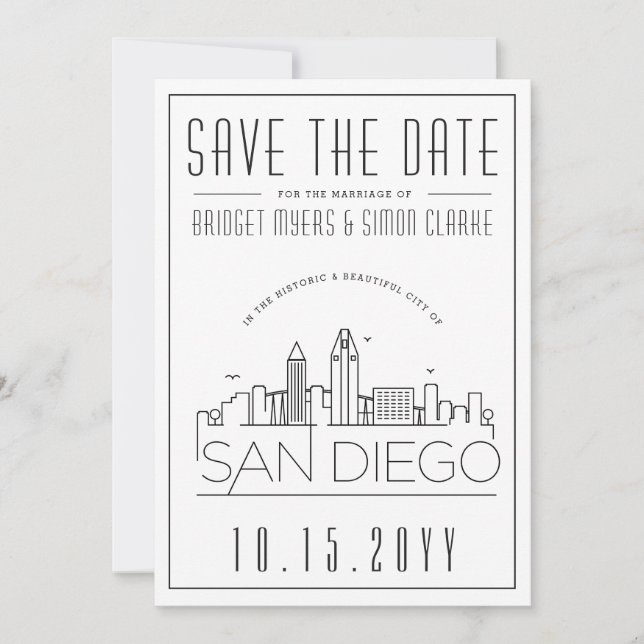 Convites Casamento em San Diego | Silhueta Estilizada do Ho (Frente)
