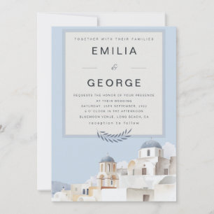 Convites Casamento em Santorini Azul e Branco