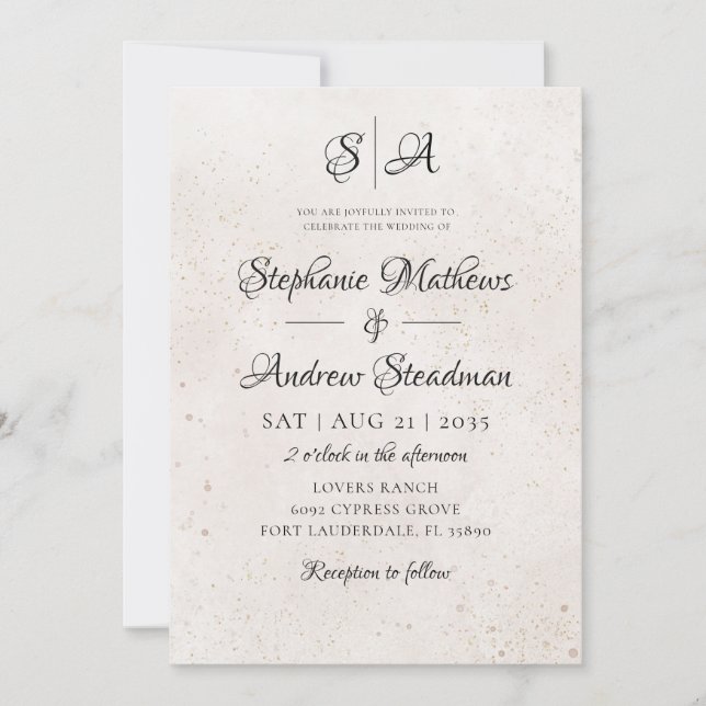 Convites Casamento em Script Clássico Bege com Aquarela (Frente)