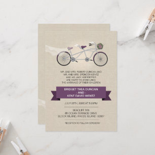 Convites Casamento em tandem da bicicleta da ameixa de