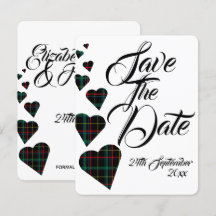 Casamento em Tartan Verde Salvar a Data
