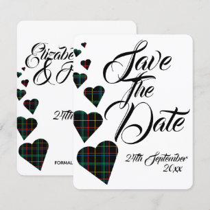Convites Casamento em Tartan Verde Salvar a Data