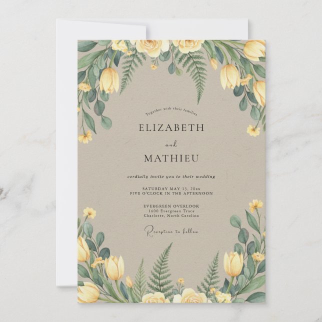 Convites Casamento em Taupe e Folhas de Manteiga (Frente)