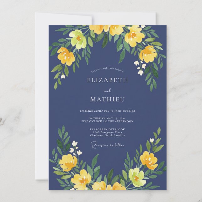 Convites Casamento em Tons de Girassol Amarelo e Eucalipto  (Frente)