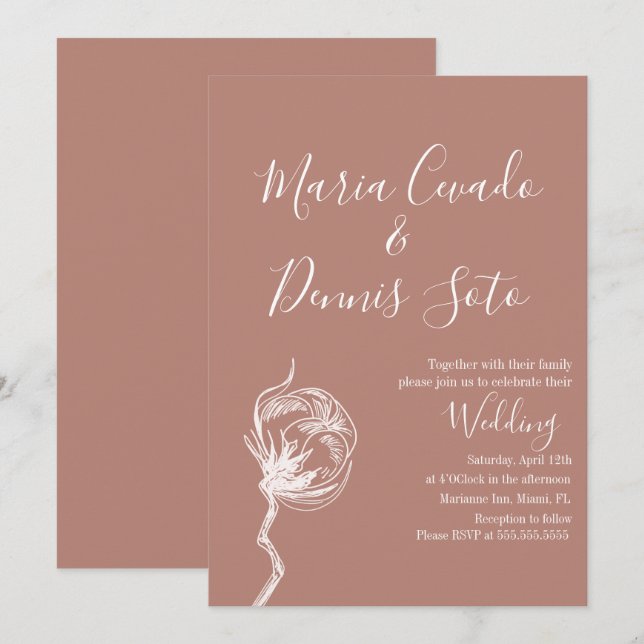 Convites Casamento em Tons Terrosos com Florais Desenhados  (Frente/Verso)