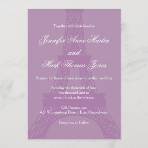 Convites Casamento em Torre Eiffel de Paris Lavanda e Púrpu