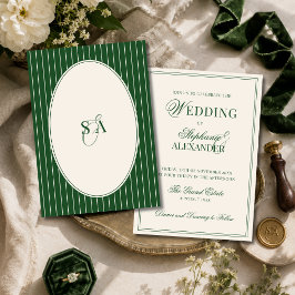 Convites Casamento em Verde Esmeralda Clássico Monograma Ol
