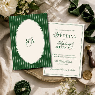 Convites Casamento em Verde Esmeralda Clássico Monograma Ol