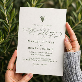 Convites Casamento em Verde Oliva Minimalista Boho em Letra