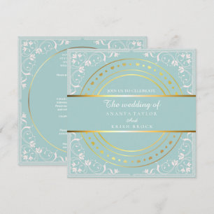 Convites Casamento em Verde Pastel e Dourado 