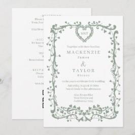 Convites Casamento em Verde Sage Elegante Moldura Francesa