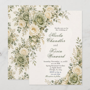 Convites Casamento em Verde Salvia e Creme