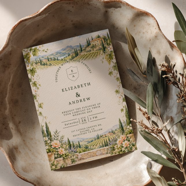 Convites Casamento em Vinhedo Toscano Flores da Primavera (Criador carregado)