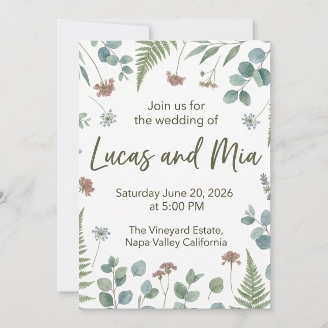 Convites Casamento em Vinícola de Lucas & Mia (Frente)