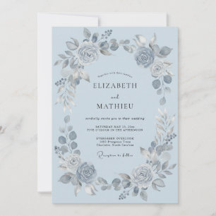 Convites Casamento embaçado de inverno em azul poeirento