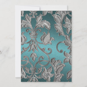 Convites Casamento Embossed Look Damask Teal
